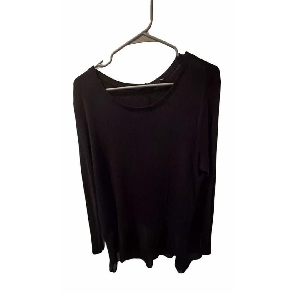 G by Giuliana Black Long Sleeve Top Sheer Chiffon Hem Layered